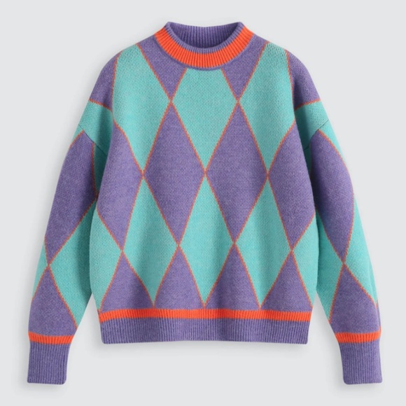 Cider Sweaters - Cider Purple Preppy Argyle Sweater Small Large